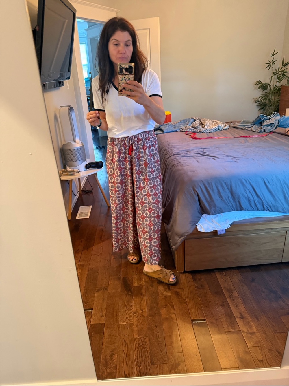 Natalie Martin Red and White Floral Wide-Leg Pants